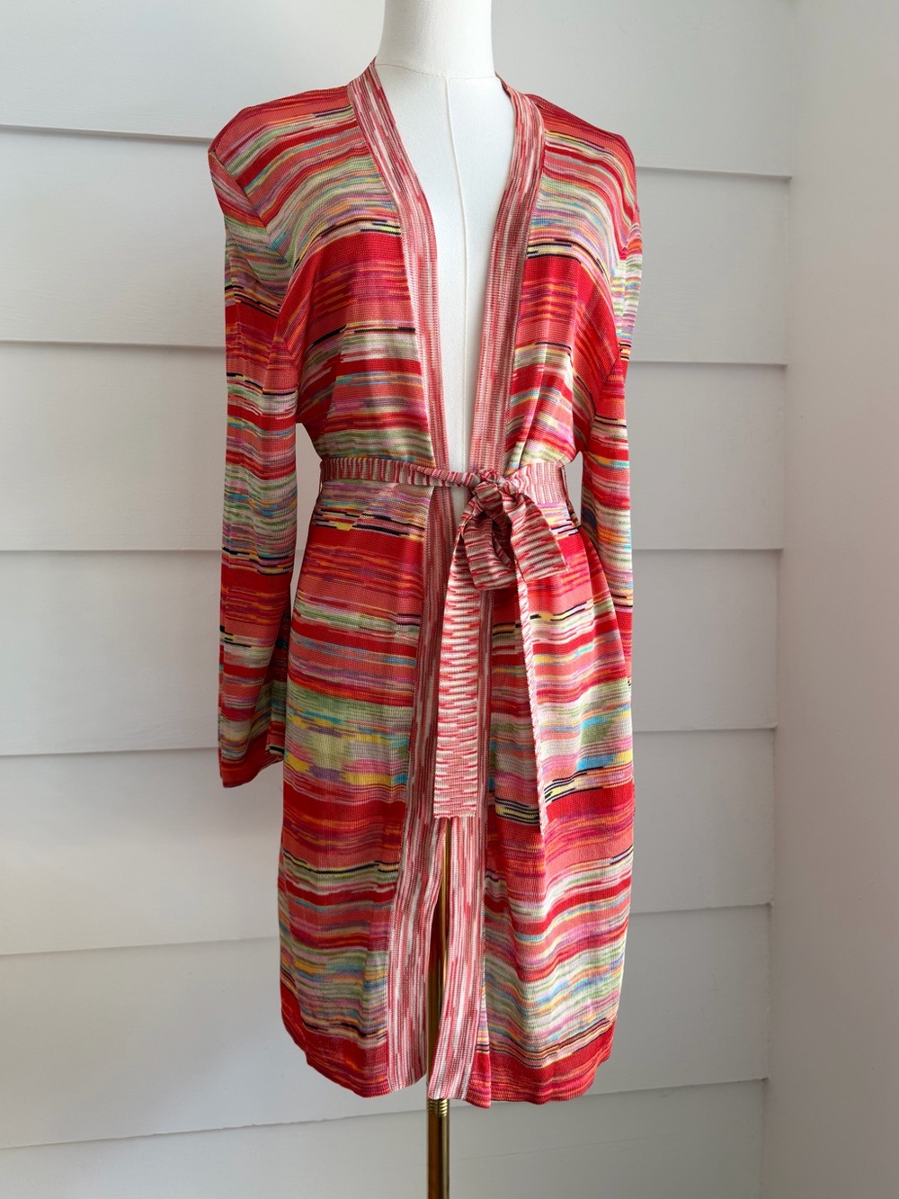 Vibrant Knit Belted Cardigan Sweater Missoni Style by Dana Buchman size XL